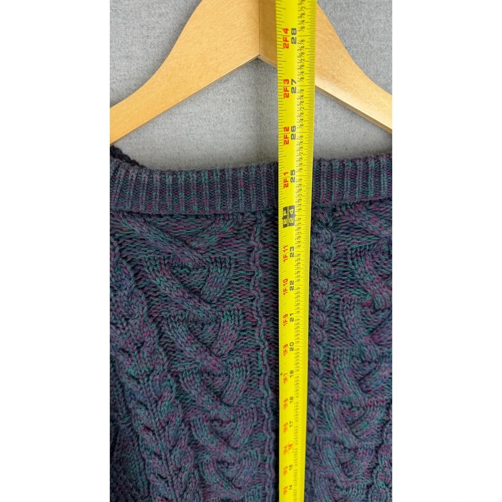 Eddie Bauer Vintage Cable Knit Sweater Mens XL Teal‎ Purple Marled Crewneck